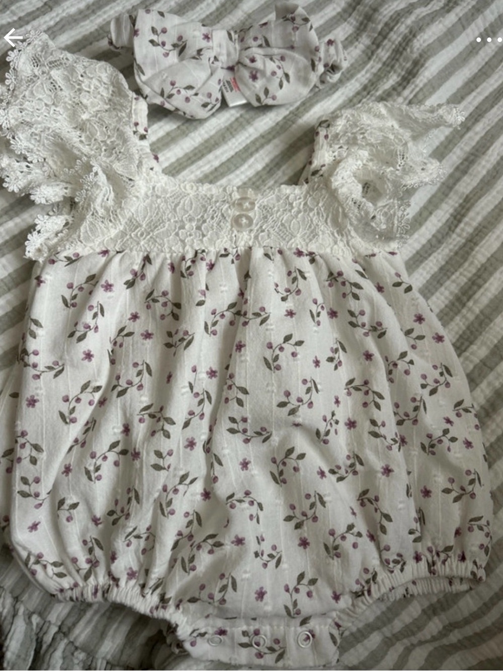 Rachel Zoe White Floral Cotton Baby Romper with Lilac Accents